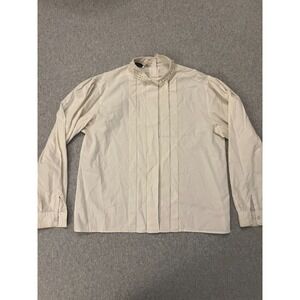 Mr Witt Blouse Women's 14 White Lace High Neck Pin Tuck Victorian Prairie Vtg